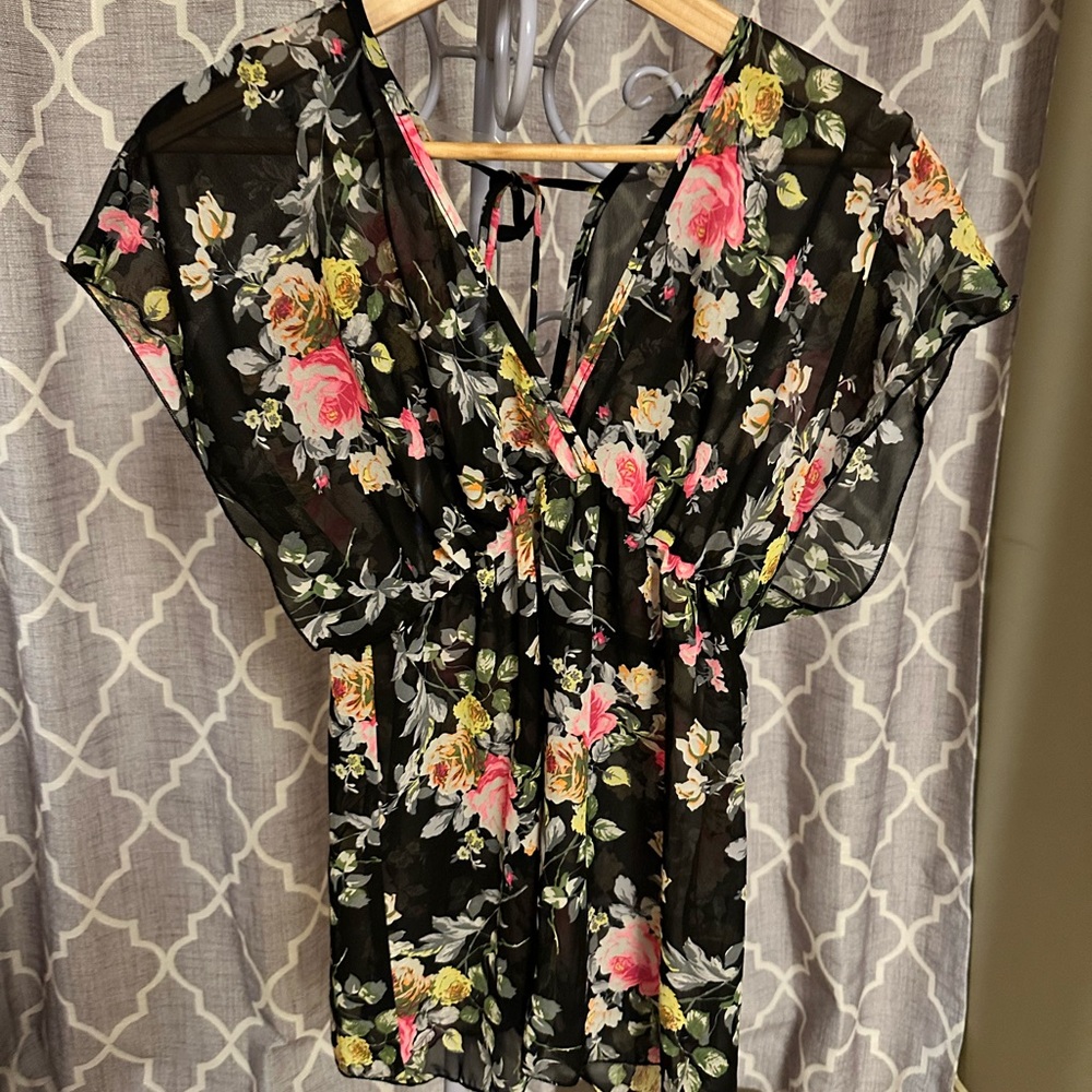 Warehouse Black Floral Sheer Blouse